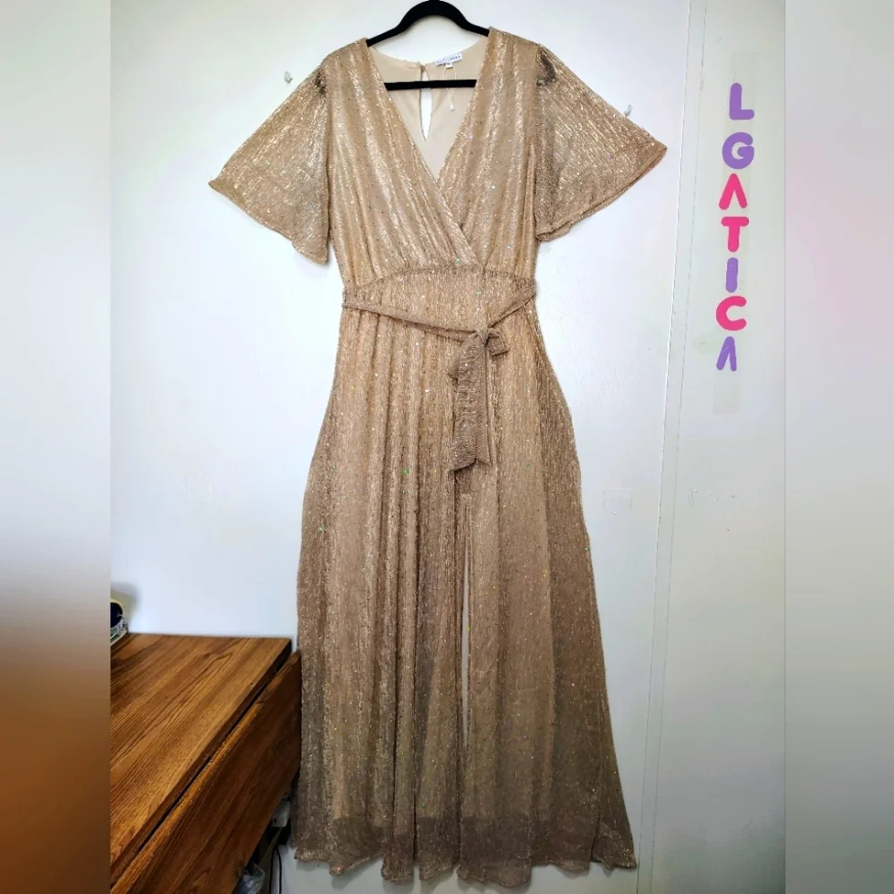 Baltic Born Shimmering Champagne Maxi Dress Size L - Picture 2 of 16
